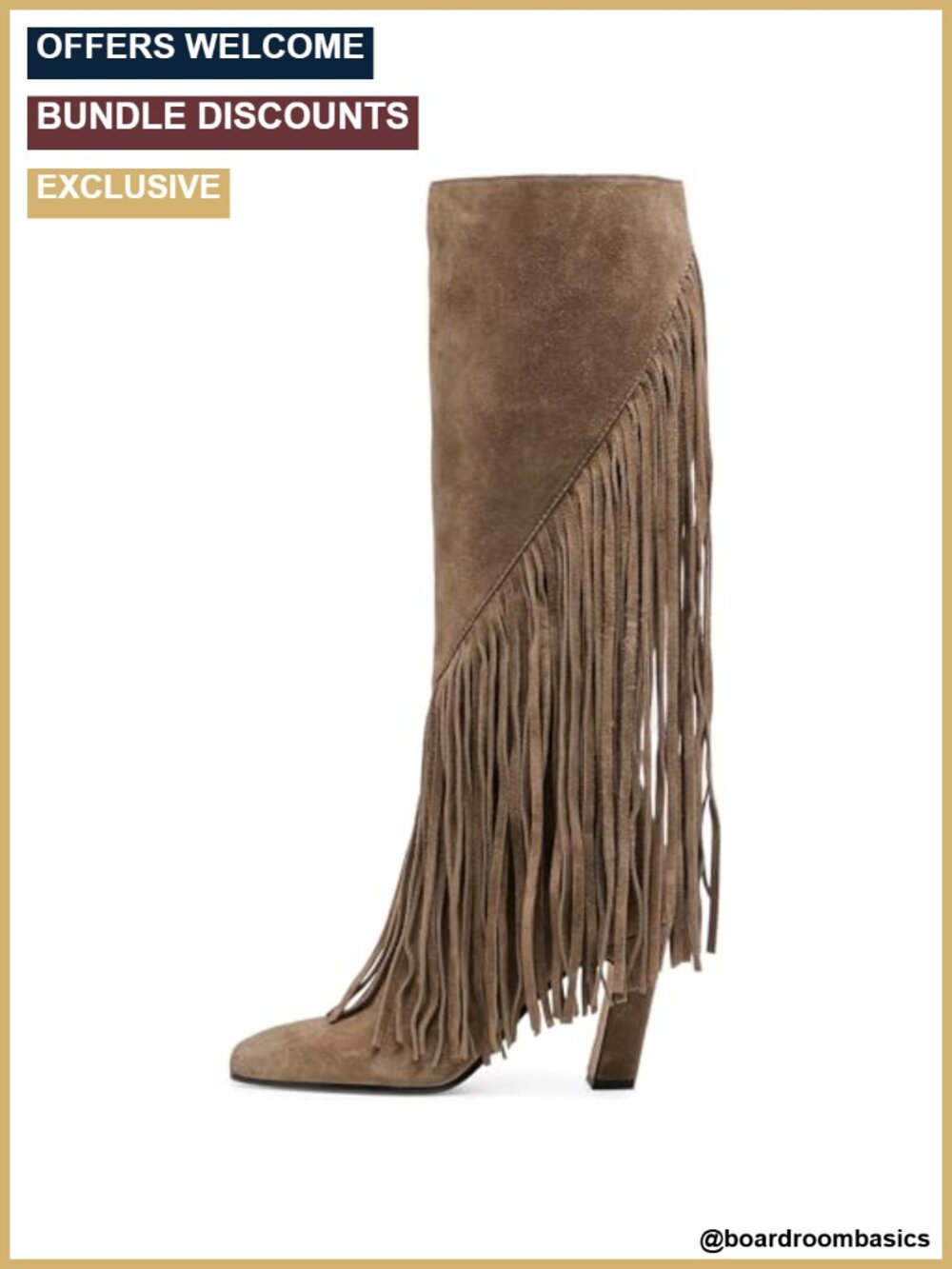 Suede Knee High Boots with Tassels Chunky Block Heel Square Toe Full Zipper